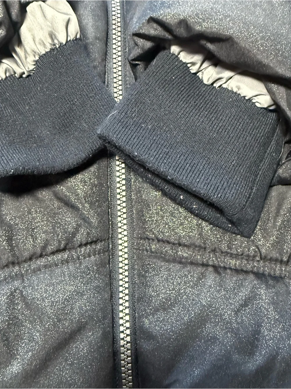 Calvin Klein Jeans Girls Size M 8/10 Black Shimmer Hooded Long Puffer Coat